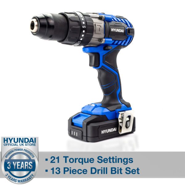 Hyundai 20V MAX Li-Ion Cordless Drill Driver with 13-Piece Drill Accessory Kit | HY2176 - Image 17