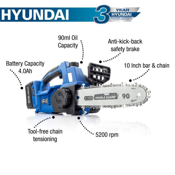 Hyundai Cordless Chainsaw, 20v lithium ion, brushless, li-ion | HY2190 - Image 17