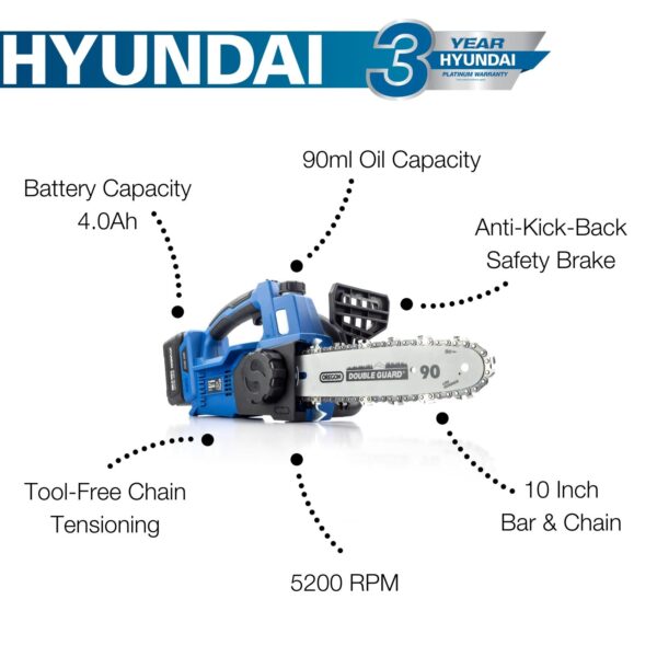 Hyundai Cordless Chainsaw, 20v lithium ion, brushless, li-ion | HY2190 - Image 23